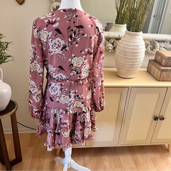 BARDOT Hazel Floral Long Sleeve Ruffle Cut Out Mini Dress Size 8 - Picture 7 of 12